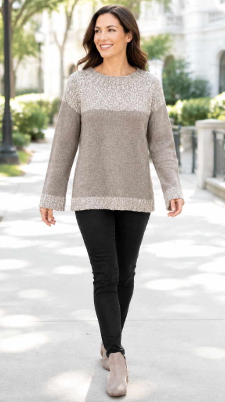 Fate Boucle Crewneck Long Sleeve Pullover Sweater Tan XL cottagecore casual